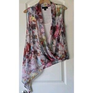 Karen Kane women Size M Abstract Watercolor Asymmetrical Sleeveless Blouse Top